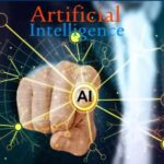 Artificial Intelligence concept showing AI symbol and human-like power of technology explained in simple words.
